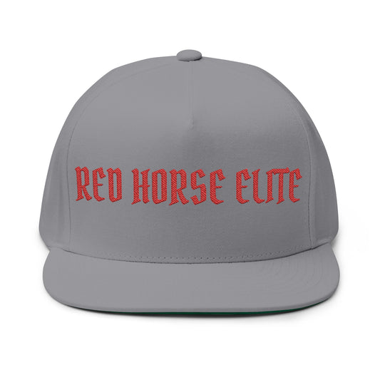 Embroidered Flat Bill Cap — "Red Horse Elite" Gothic Logo