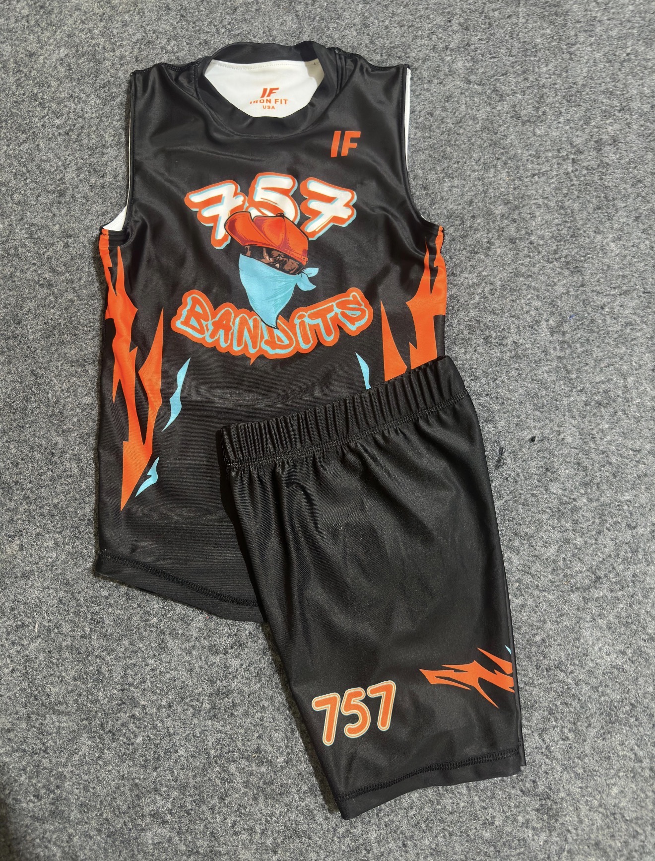 757 Bandits — Sublimated sleeveless tops and shorts, black set