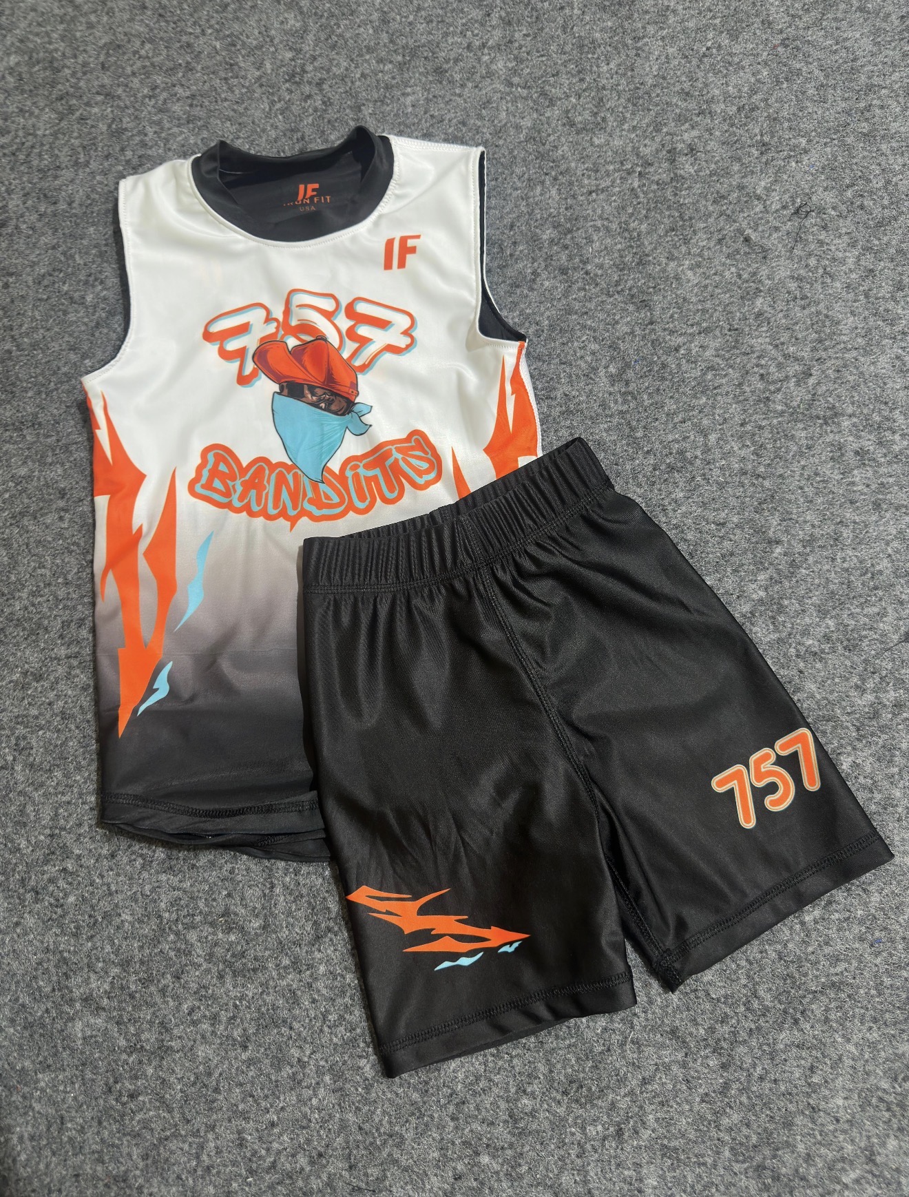 757 Bandits — Sublimated sleeveless tops and shorts, white set