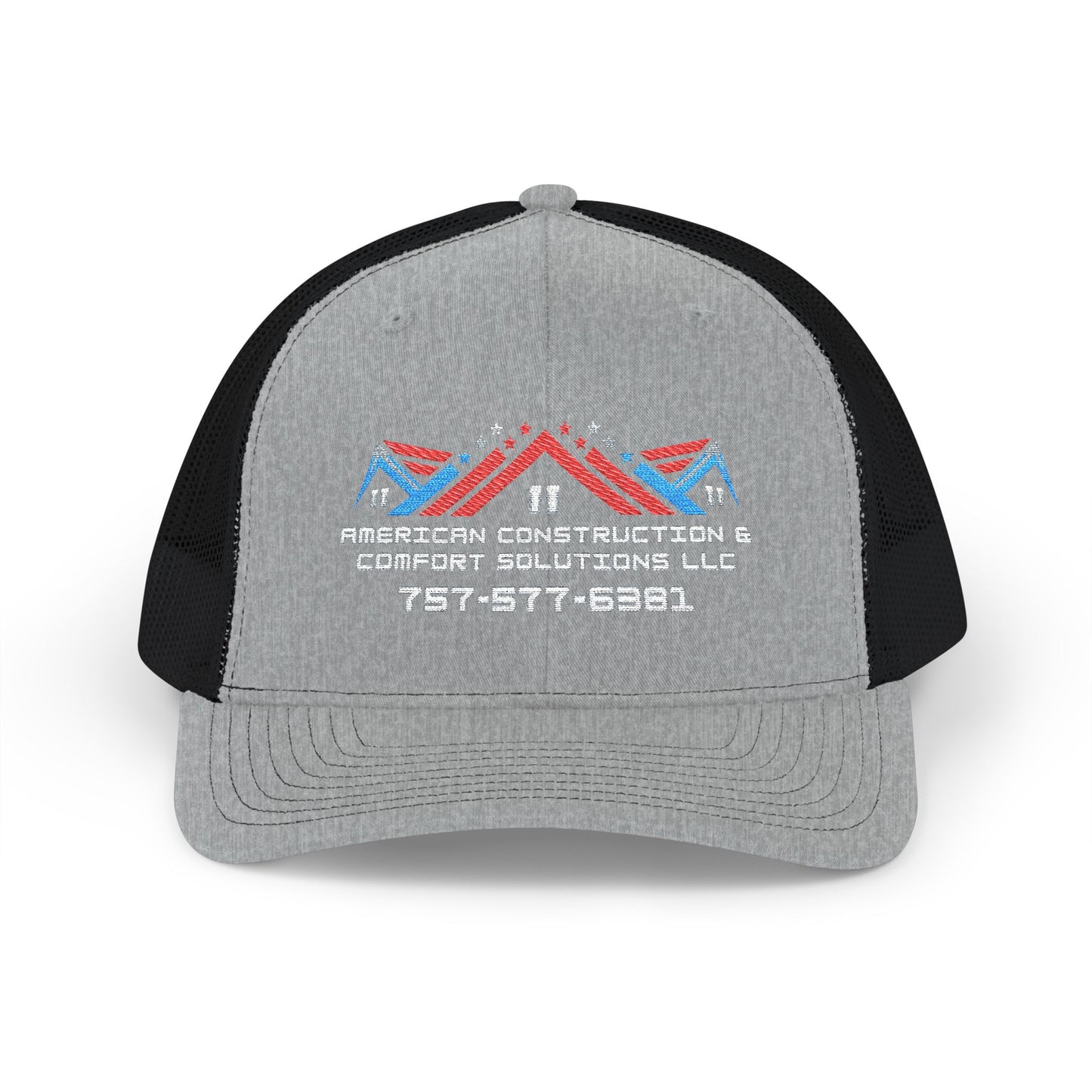 Embroidered Trucker Hat — American Construction & Contract Solutions Logo (Custom Phone Number)