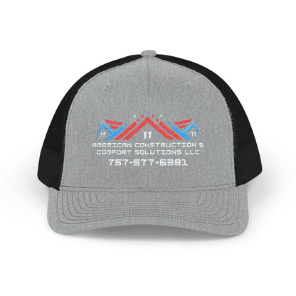 Embroidered Trucker Hat — American Construction & Contract Solutions Logo (Custom Phone Number)
