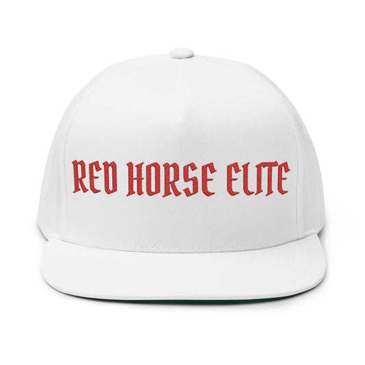 Embroidered Flat Bill Cap — "Red Horse Elite" Gothic Logo