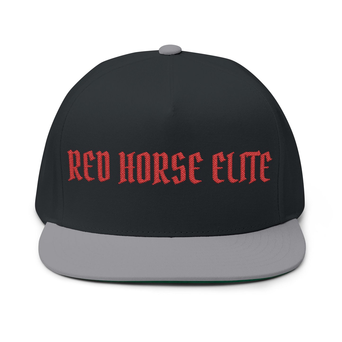 Embroidered Flat Bill Cap — "Red Horse Elite" Gothic Logo