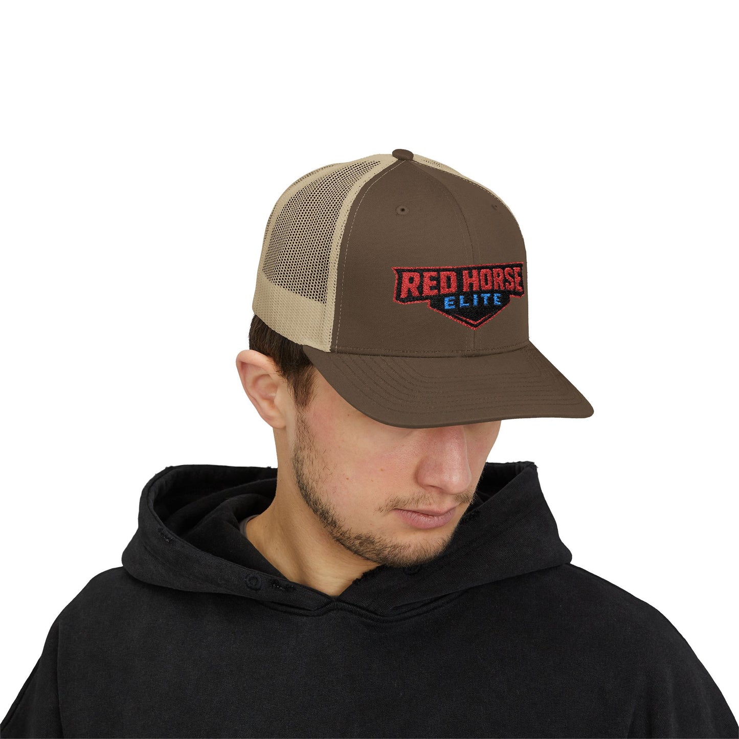 Red Horse Elite Trucker Cap — Embroidered Snapback Hat