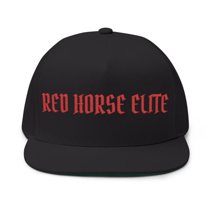 Embroidered Flat Bill Cap — "Red Horse Elite" Gothic Logo
