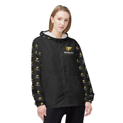 Iron Fit USA Logo Windbreaker Jacket - Branded Athletic Lightweight Hooded Coat