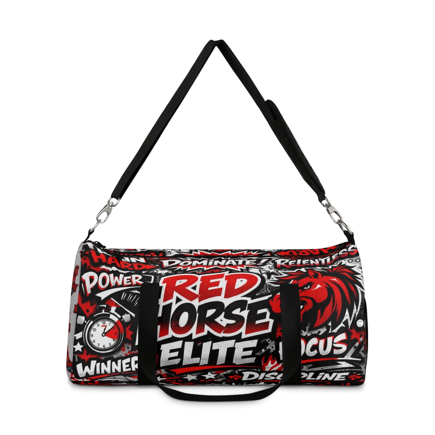 Red Horse Elite Duffel Bag — Motivational Gym Travel Bag with Bold Graphic
