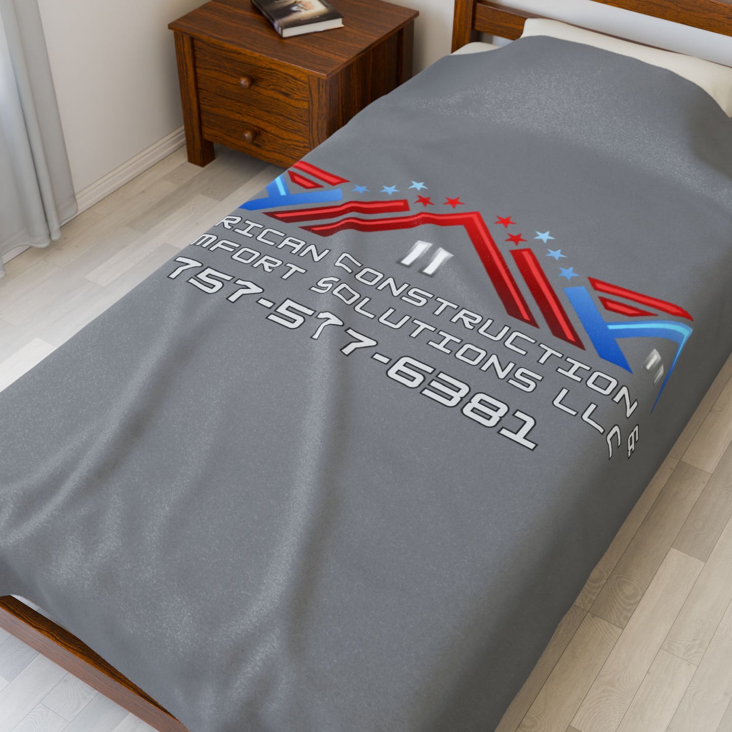 Velveteen Plush Blanket — American Construction & Comfort Solutions Logo (757-577-6381)