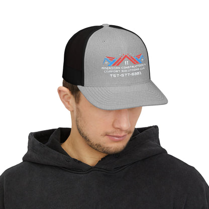 Embroidered Trucker Hat — American Construction & Contract Solutions Logo (Custom Phone Number)