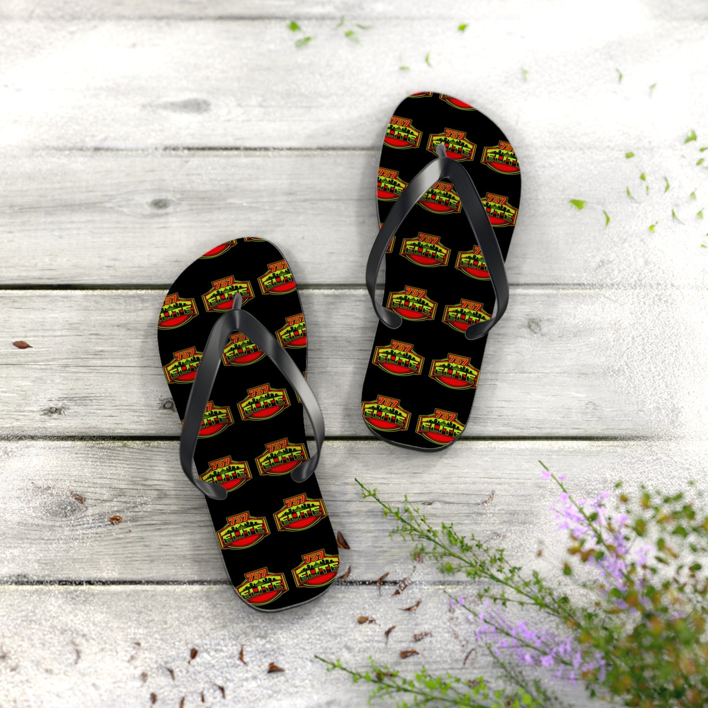 Elite Logo Flip Flops — Patterned Beach Sandals