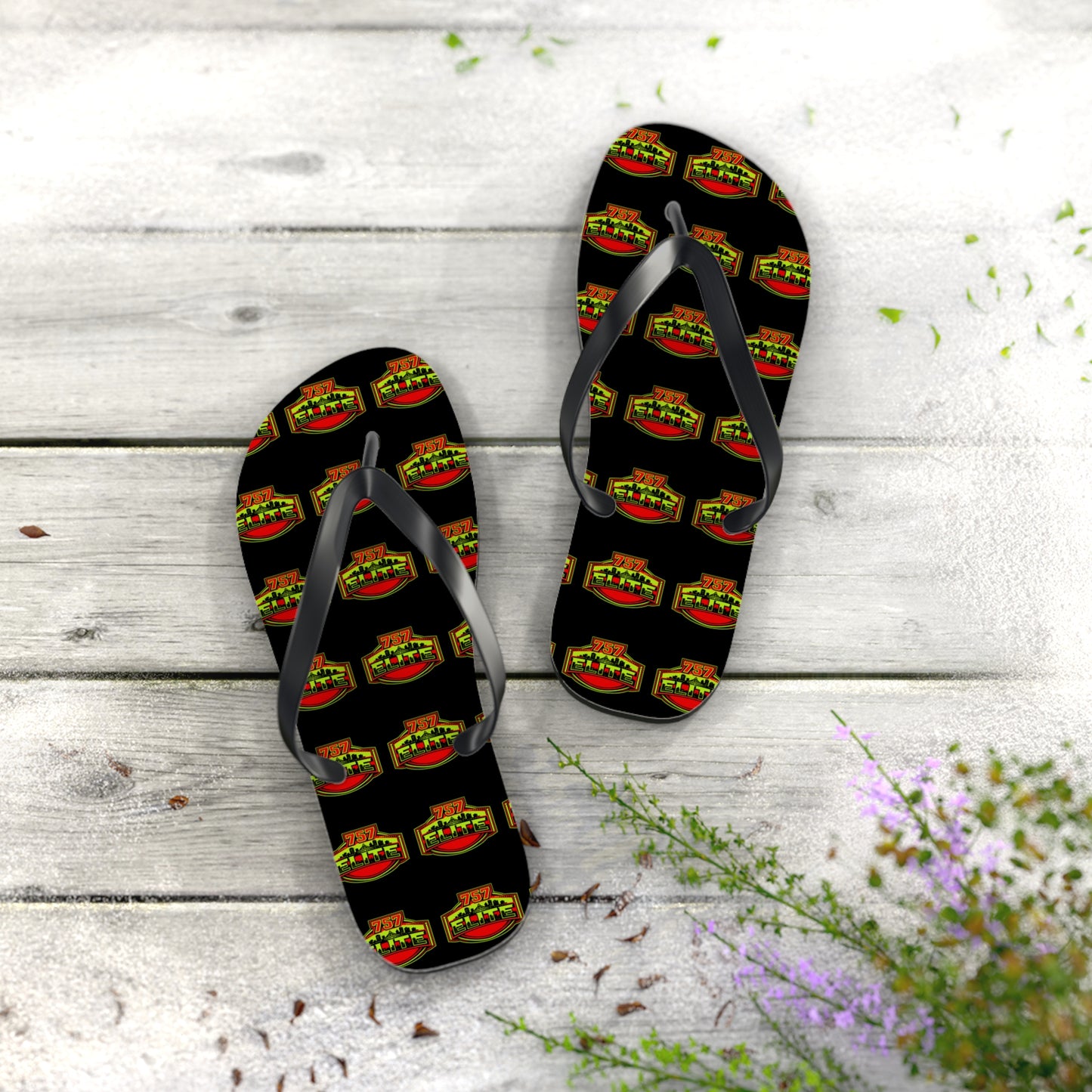 Elite Logo Flip Flops — Patterned Beach Sandals