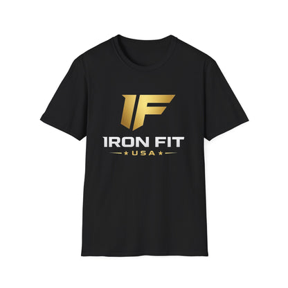 Iron Fit USA T-Shirt — Gold Logo Gym Tee