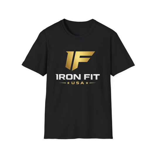 Iron Fit USA T-Shirt — Gold Logo Gym Tee
