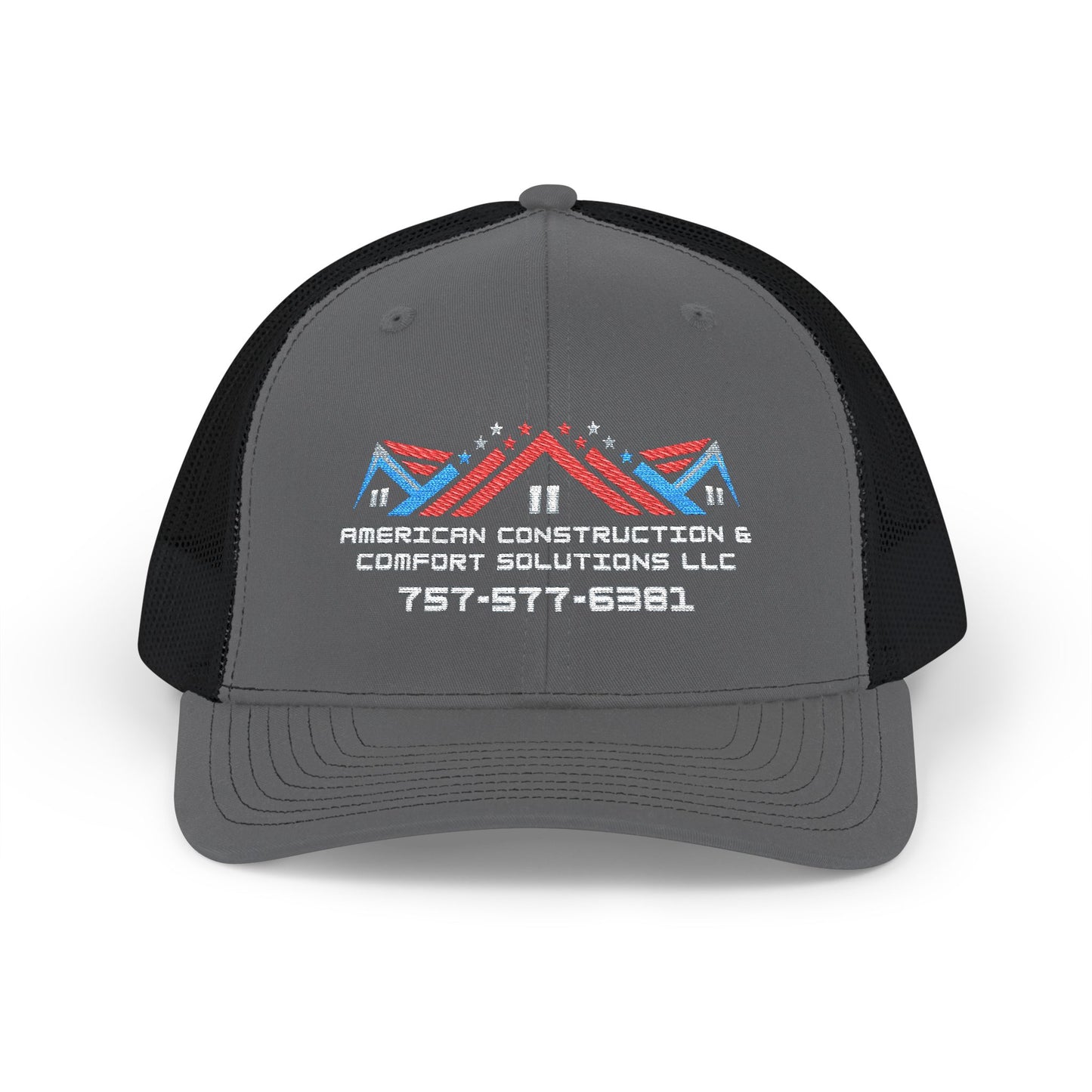 Embroidered Trucker Hat — American Construction & Contract Solutions Logo (Custom Phone Number)