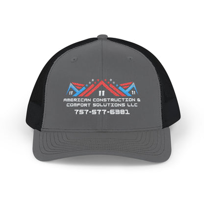 Embroidered Trucker Hat — American Construction & Contract Solutions Logo (Custom Phone Number)