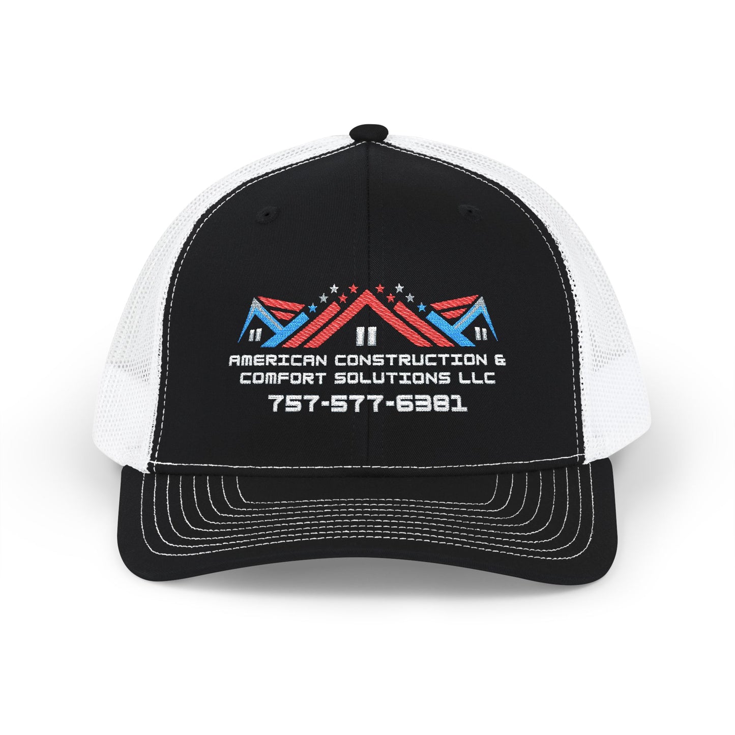 Embroidered Trucker Hat — American Construction & Contract Solutions Logo (Custom Phone Number)