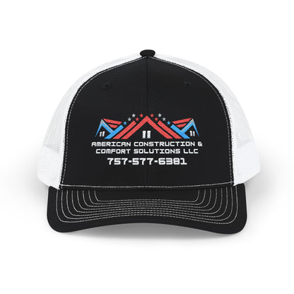 Embroidered Trucker Hat — American Construction & Contract Solutions Logo (Custom Phone Number)