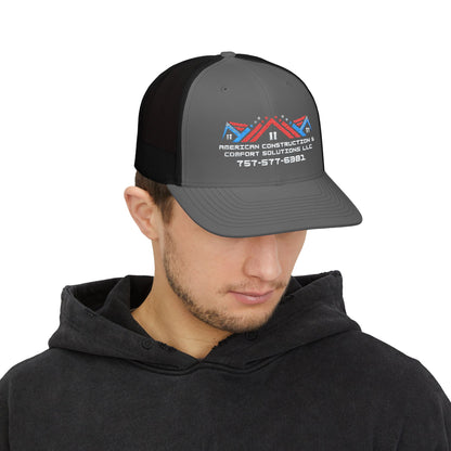 Embroidered Trucker Hat — American Construction & Contract Solutions Logo (Custom Phone Number)