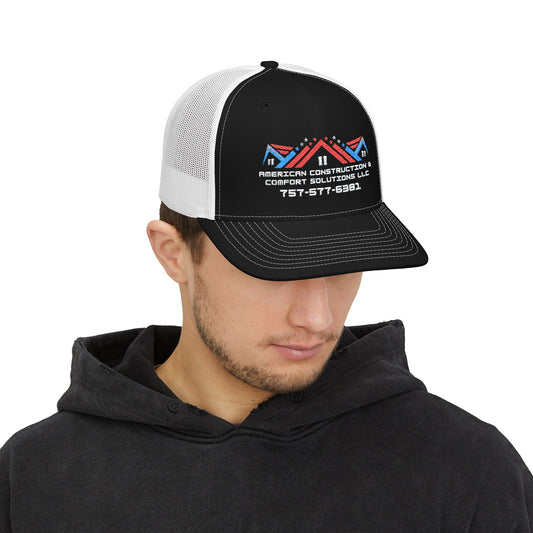 Embroidered Trucker Hat — American Construction & Contract Solutions Logo (Custom Phone Number)