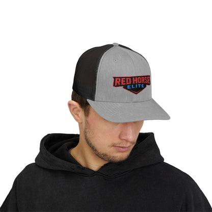 Red Horse Elite Trucker Cap — Embroidered Snapback Hat