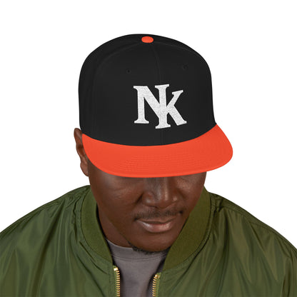 Embroidered 'NK' Snapback Hat — Two-Tone Streetwear Cap