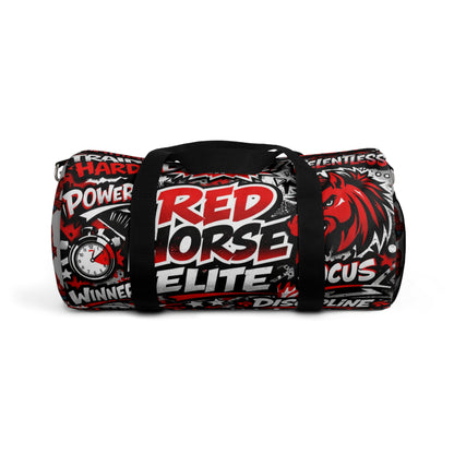 Red Horse Elite Duffel Bag — Motivational Gym Travel Bag with Bold Graphic
