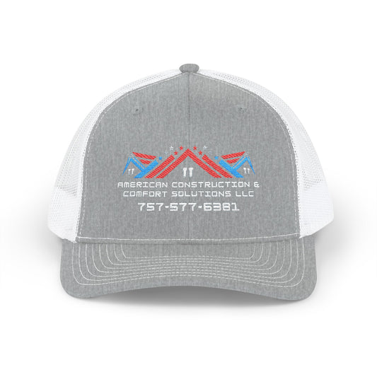 Embroidered Trucker Hat — American Construction & Contract Solutions Logo (Custom Phone Number)