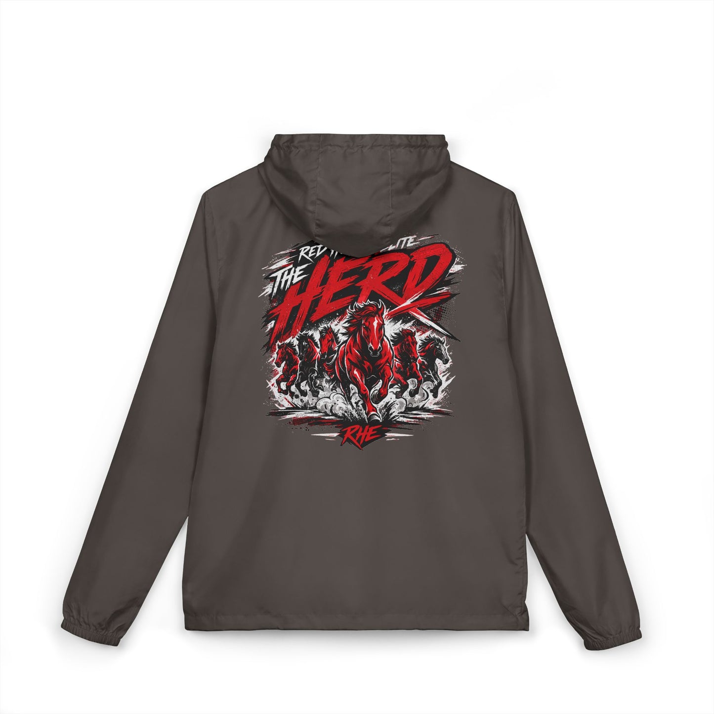 Windbreaker Jacket — 'The Herd' Red Graphic Hooded Windbreaker