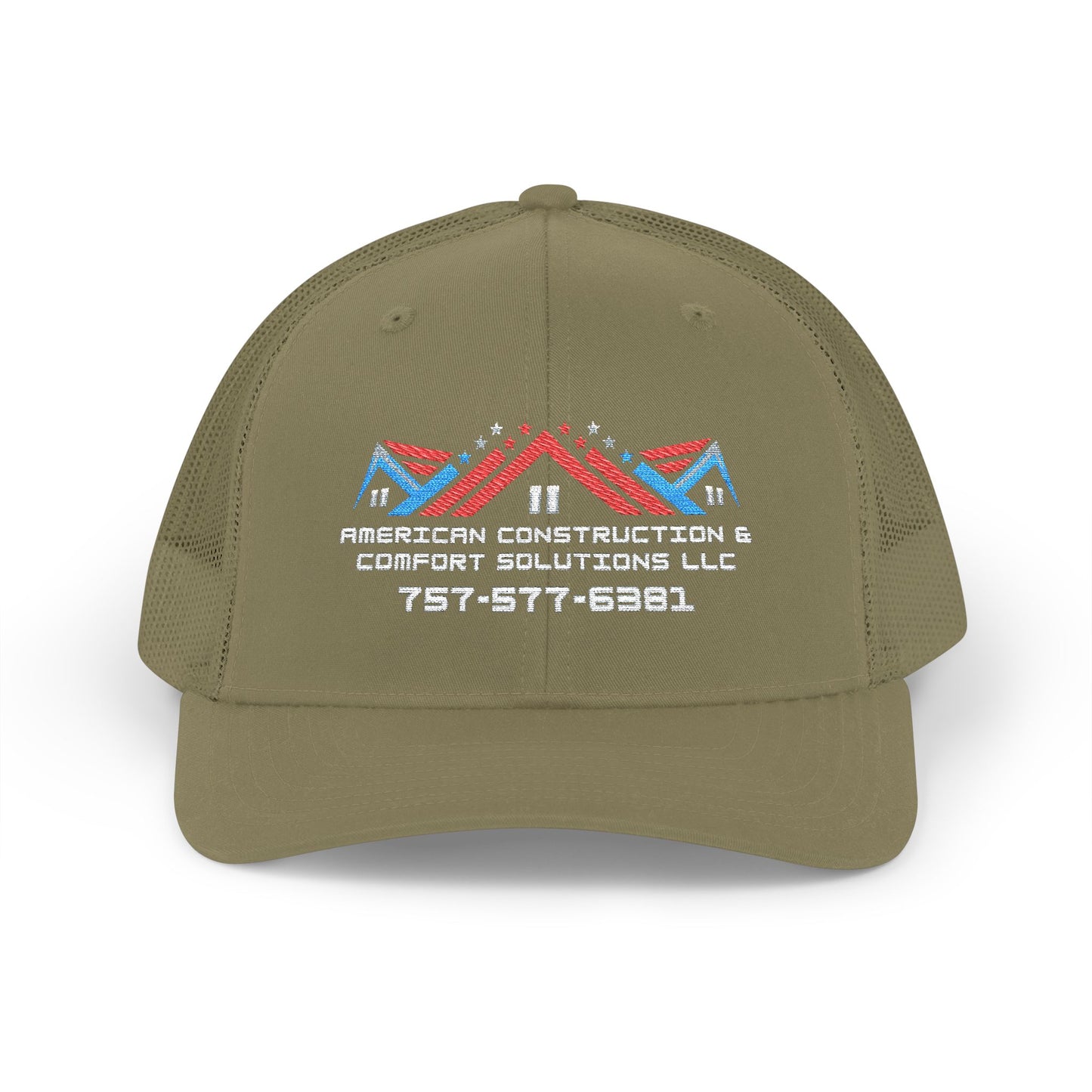 Embroidered Trucker Hat — American Construction & Contract Solutions Logo (Custom Phone Number)