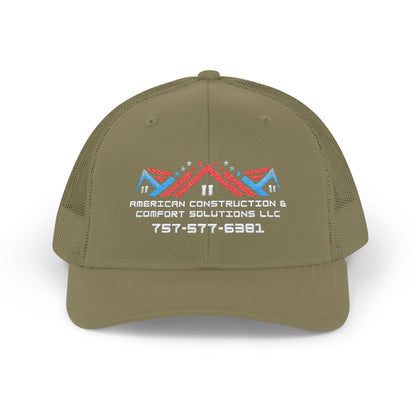 Embroidered Trucker Hat — American Construction & Contract Solutions Logo (Custom Phone Number)