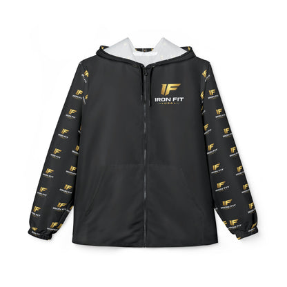Iron Fit USA Logo Windbreaker Jacket - Branded Athletic Lightweight Hooded Coat