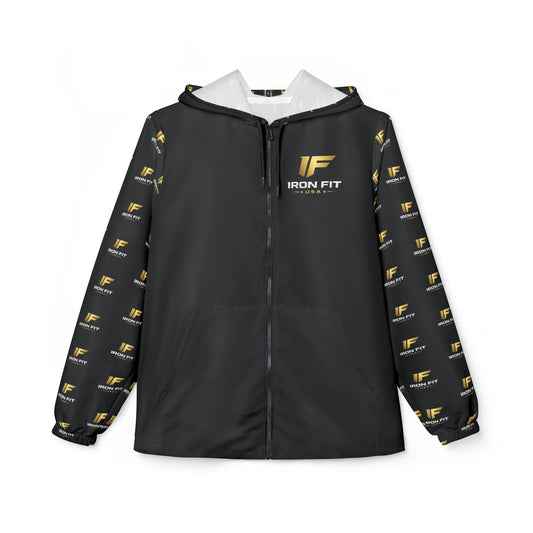 Iron Fit USA Logo Windbreaker Jacket - Branded Athletic Lightweight Hooded Coat