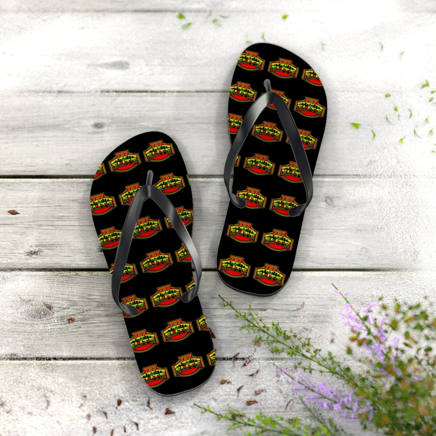 Elite Logo Flip Flops — Patterned Beach Sandals