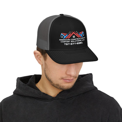 Embroidered Trucker Hat — American Construction & Contract Solutions Logo (Custom Phone Number)
