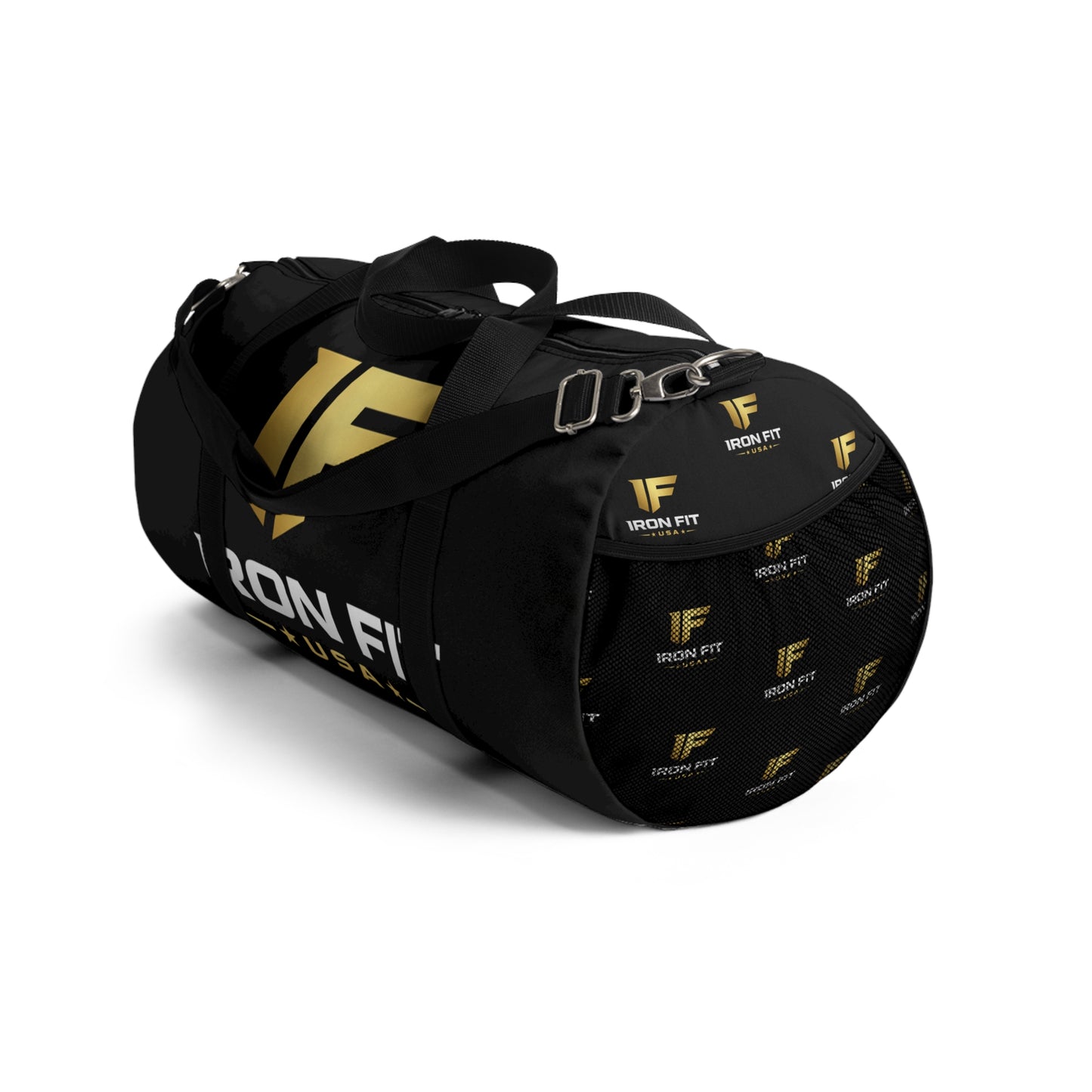 Iron Fit USA Black Gym Duffel Bag — Logo Sports Travel Bag
