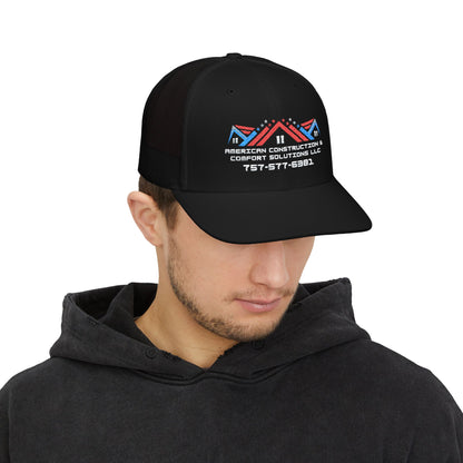 Embroidered Trucker Hat — American Construction & Contract Solutions Logo (Custom Phone Number)