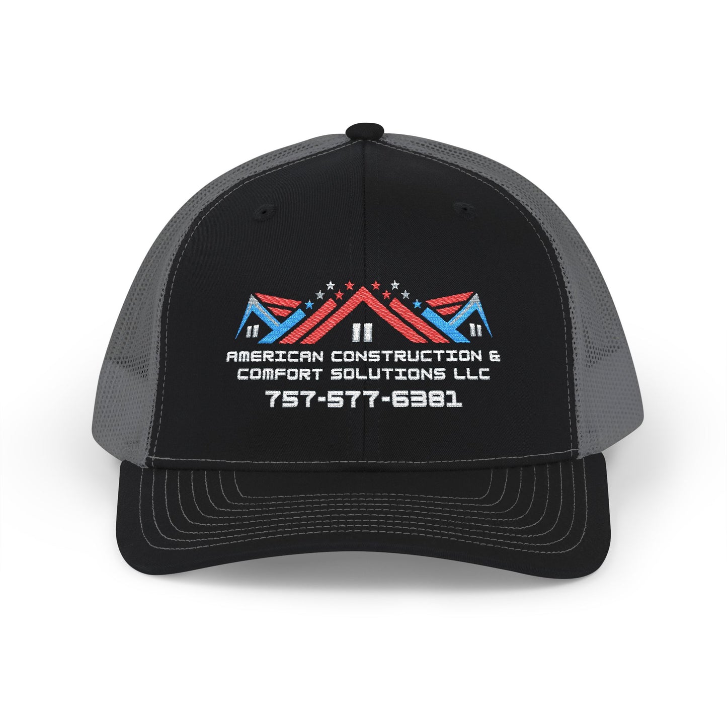 Embroidered Trucker Hat — American Construction & Contract Solutions Logo (Custom Phone Number)