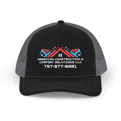 Embroidered Trucker Hat — American Construction & Contract Solutions Logo (Custom Phone Number)