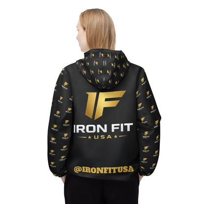 Iron Fit USA Logo Windbreaker Jacket - Branded Athletic Lightweight Hooded Coat