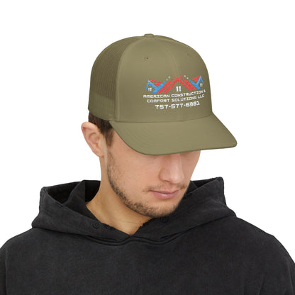 Embroidered Trucker Hat — American Construction & Contract Solutions Logo (Custom Phone Number)
