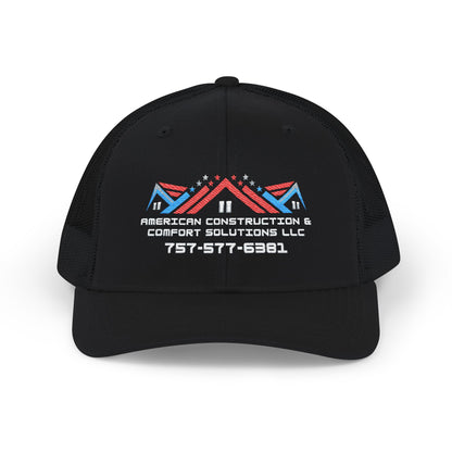 Embroidered Trucker Hat — American Construction & Contract Solutions Logo (Custom Phone Number)