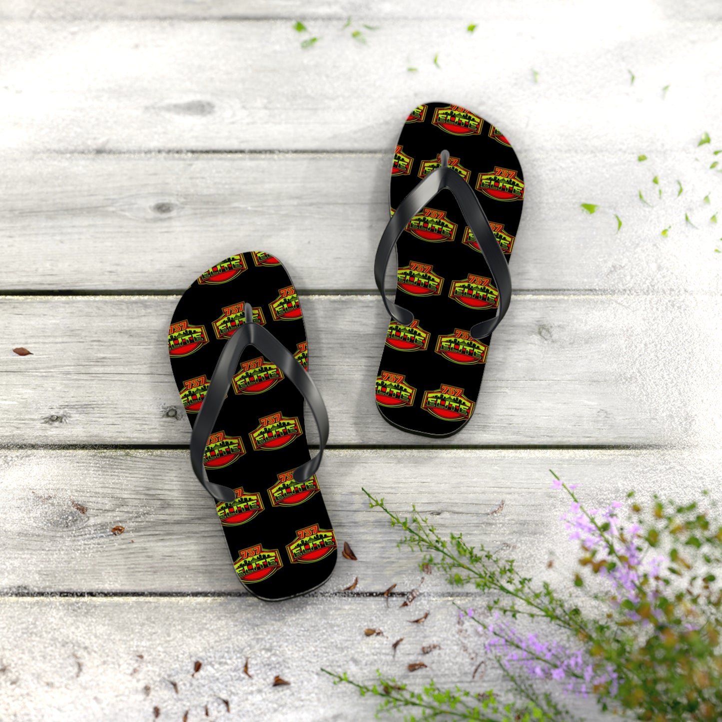 Elite Logo Flip Flops — Patterned Beach Sandals