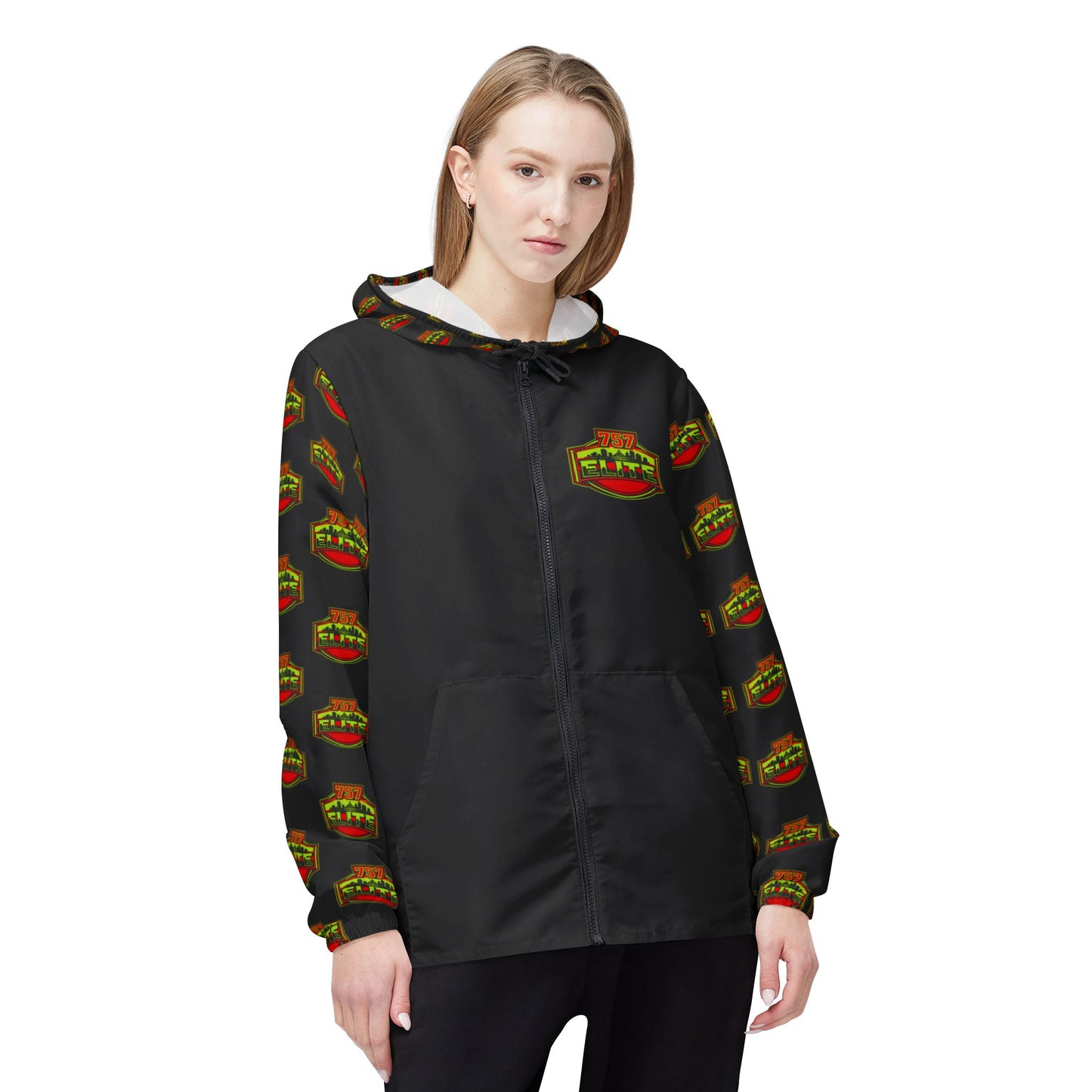 Elite Logo Windbreaker Jacket — All-Over Print Lightweight Hooded Jacket