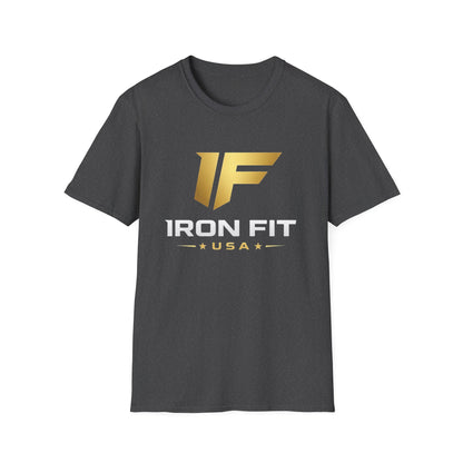 Iron Fit USA T-Shirt — Gold Logo Gym Tee