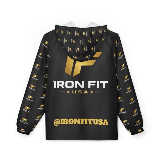 Iron Fit USA Logo Windbreaker Jacket - Branded Athletic Lightweight Hooded Coat